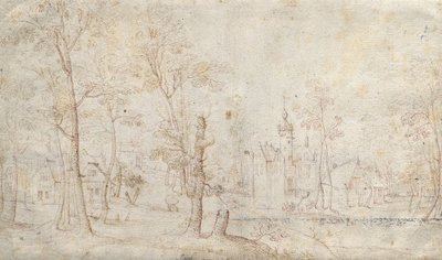 Moated Castle and Village by Jacob Grimmer